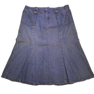 Southern Lady 14 Blue Jean Denim Skirt Stretch Waist Pockets‎ Modest